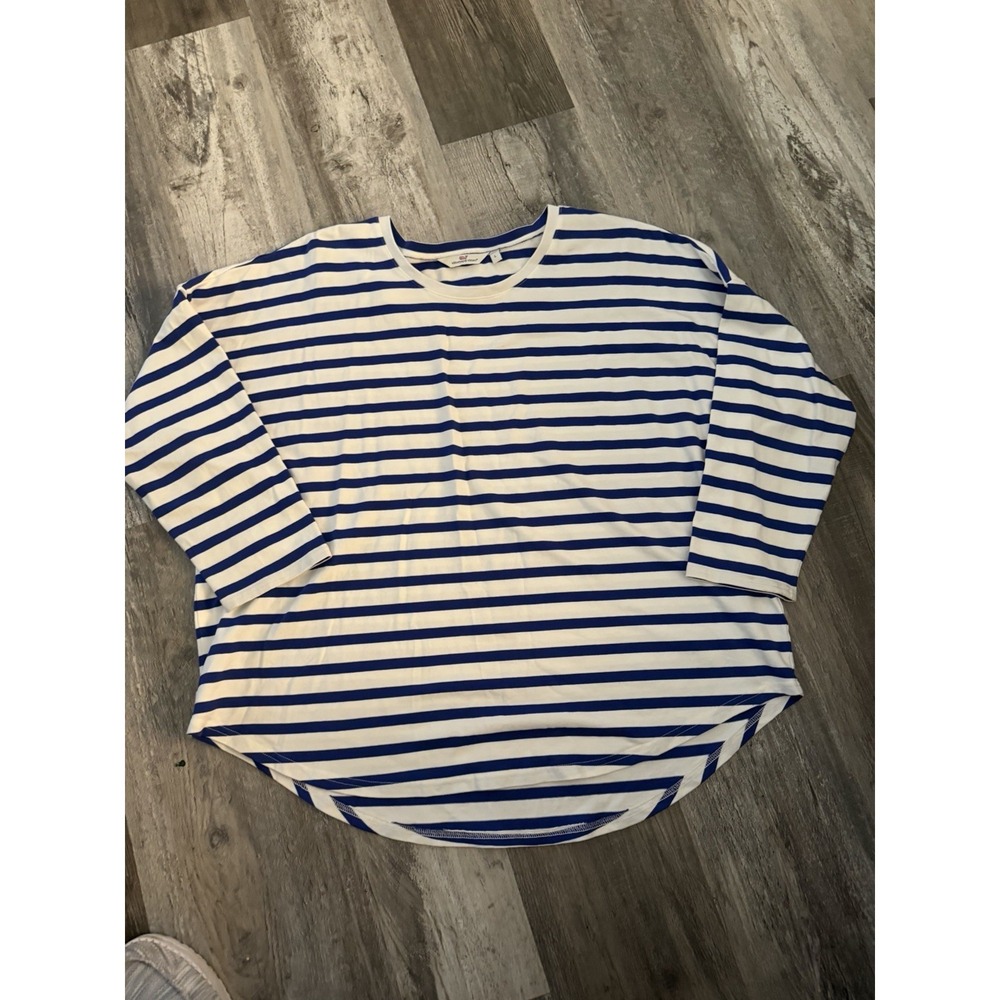 Vineyard Vines 3/4 Sleeve Drop Shoulder Top Blue &‎ White Stripe $98 Size Large